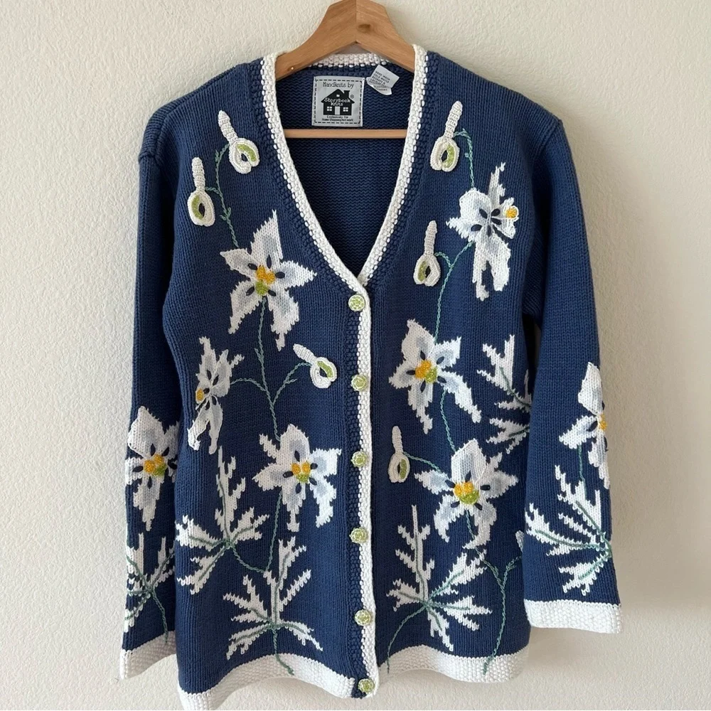 Storybook Knits Celestial Blooms Vintage 90s Floral Embroidered Cardigan S - Picture 5 of 16